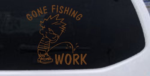 Gone Fishing Pee on Work Car or Truck Window Decal Sticker (Copper)
