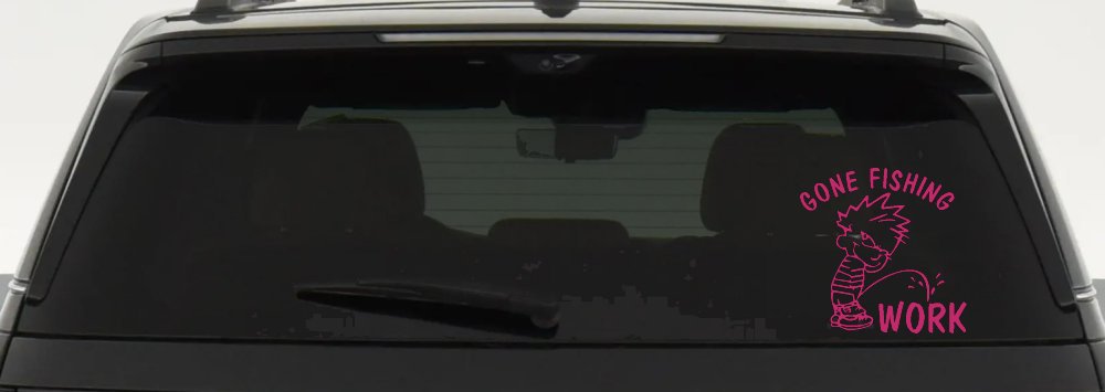 Gone Fishing Pee on Work Car or Truck Window Decal Sticker