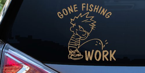 Gone Fishing Pee on Work Car or Truck Window Decal Sticker