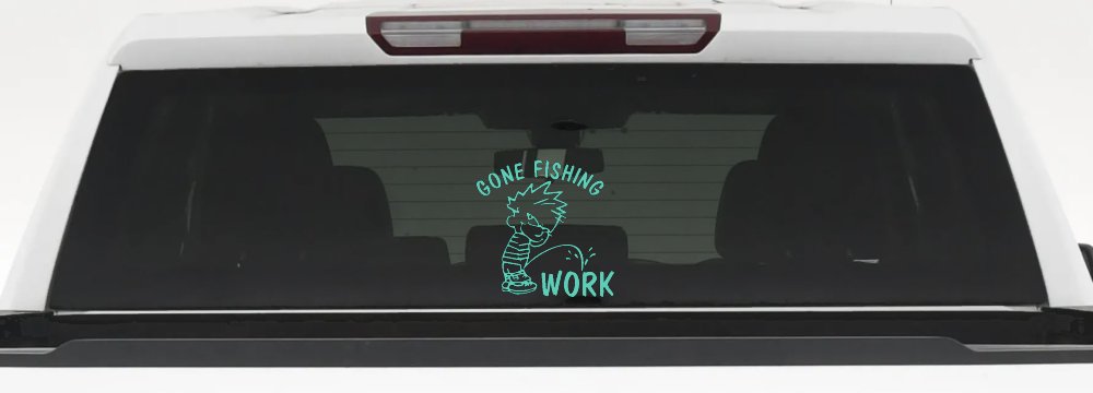 Gone Fishing Pee on Work Car or Truck Window Decal Sticker