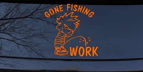 Gone Fishing Pee on Work Car or Truck Window Decal Sticker