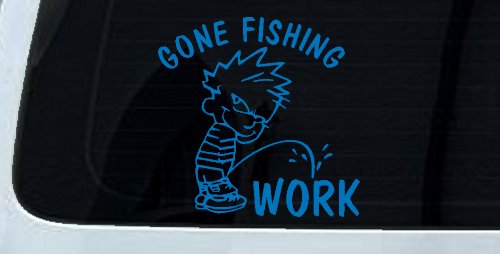 Gone Fishing Pee on Work Car or Truck Window Decal Sticker (Sky Blue)