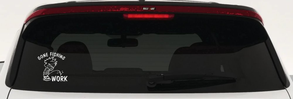 Gone Fishing Pee on Work Car or Truck Window Decal Sticker