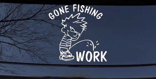 Gone Fishing Pee on Work Car or Truck Window Decal Sticker