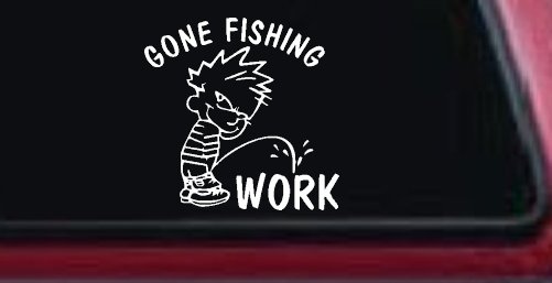 Gone Fishing Pee on Work Car or Truck Window Decal Sticker