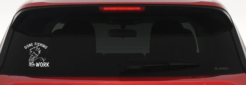 Gone Fishing Pee on Work Car or Truck Window Decal Sticker