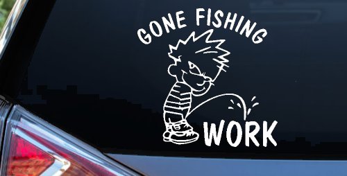 Gone Fishing Pee on Work Car or Truck Window Decal Sticker