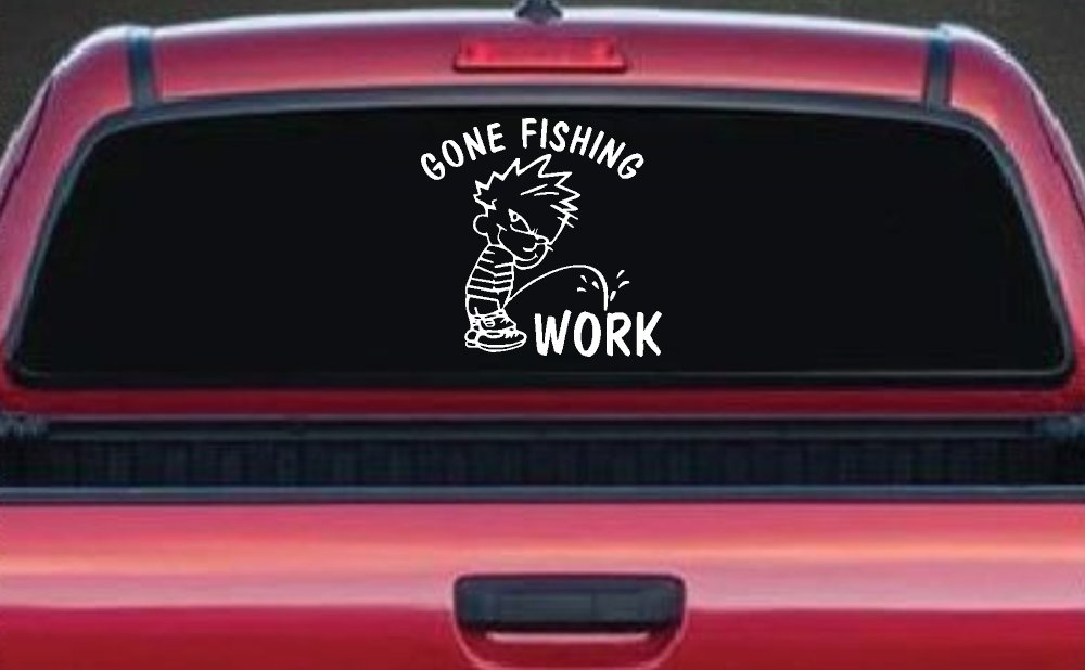Gone Fishing Pee on Work Car or Truck Window Decal Sticker