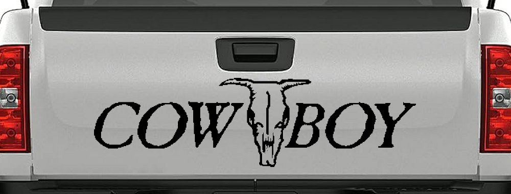 Cowboy With Bull Skull Western Car or Truck Window Decal Sticker (Black)