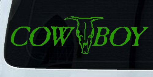 Cowboy With Bull Skull Western Car or Truck Window Decal Sticker (Lime)