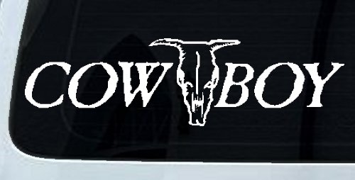 Cowboy With Bull Skull Western Car or Truck Window Decal Sticker (White)