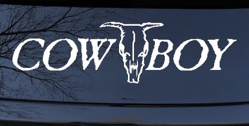Cowboy With Bull Skull Western Car or Truck Window Decal Sticker (White)