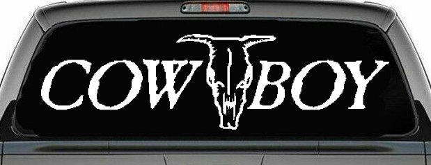 Cowboy With Bull Skull Western Car or Truck Window Decal Sticker (White)