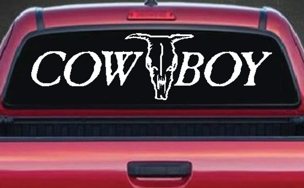 Cowboy With Bull Skull Western Car or Truck Window Decal Sticker (White)