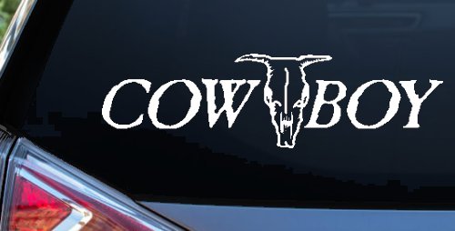 Cowboy With Bull Skull Western Car or Truck Window Vinyl Decal Sticker (White)
