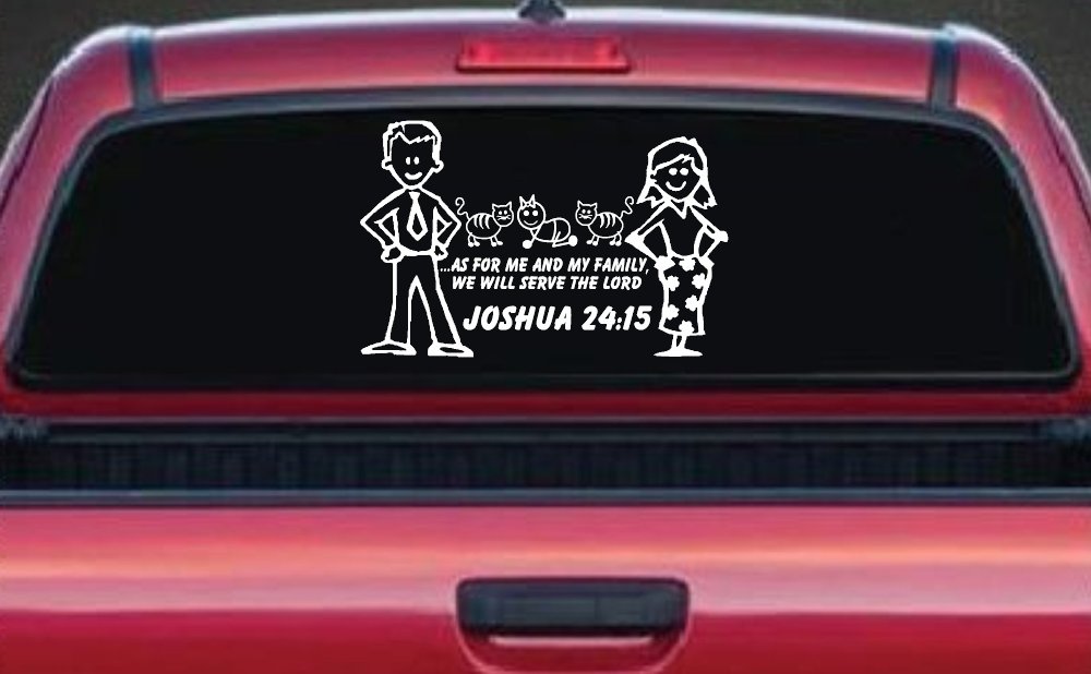 Stick Family JOSHUA 24:15 Car or Truck Window Decal Sticker (White)