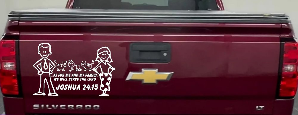 Stick Family JOSHUA 24:15 Car or Truck Window Decal Sticker (White)