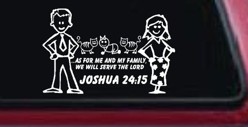Joshua 24:15 Stick Family Decal for Car Truck Window Vinyl Sticker (White)
