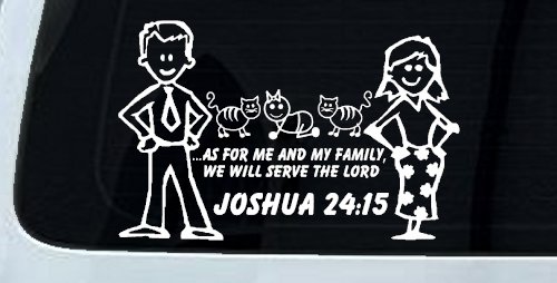 Joshua 24:15 Stick Family Decal for Car Truck Window Vinyl Sticker (White)