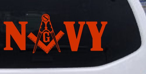 Freemason Masonic Square and Compass Navy Military Car or Truck Window Decal Sticker (Orange Red)