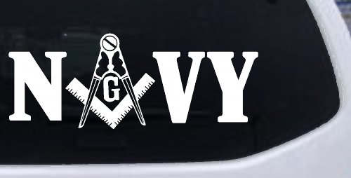 Freemason Masonic Square and Compass Navy Military Car or Truck Window Decal Sticker (White)
