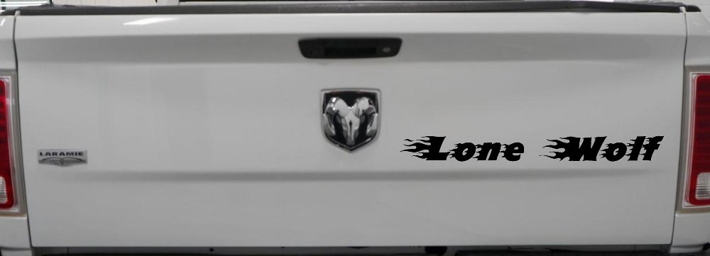 Flaming Lone Wolf Biker Car or Truck Window Decal Sticker (Black)