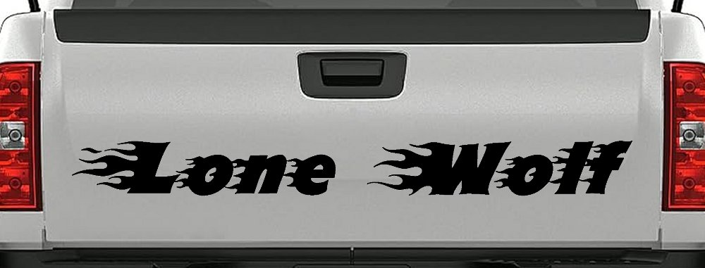 Flaming Lone Wolf Biker Car or Truck Window Decal Sticker (Black)