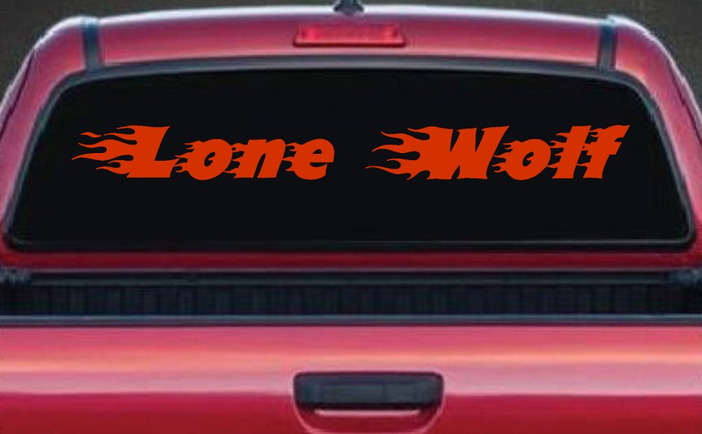 Flaming Lone Wolf Biker Car or Truck Window Decal Sticker (Orange Red)