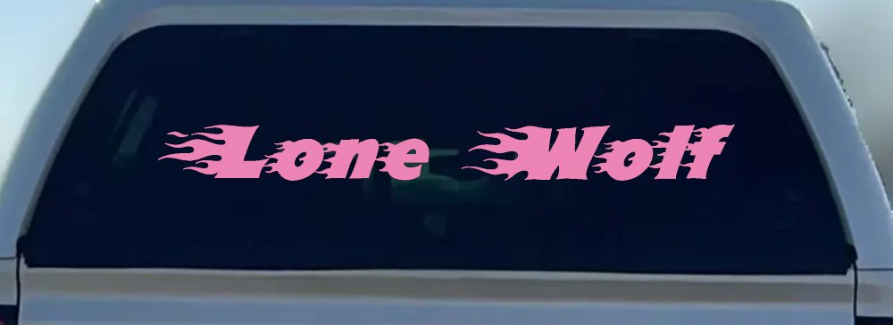 Flaming Lone Wolf Biker Car or Truck Window Decal Sticker (Pink)