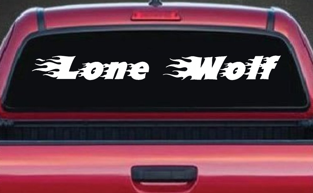 Flaming Lone Wolf Biker Car or Truck Window Decal Sticker