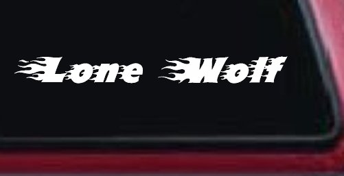 Flaming Lone Wolf Biker Car or Truck Window Decal Sticker (White)