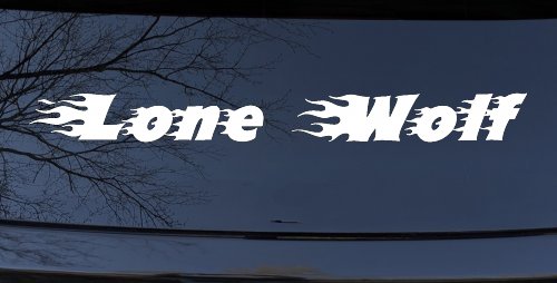 Flaming Lone Wolf Biker Car or Truck Window Decal Sticker (White)