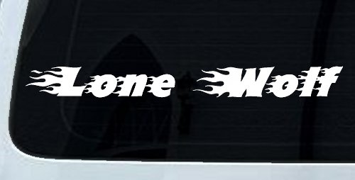 Flaming Lone Wolf Biker Car or Truck Window Decal Sticker (White)