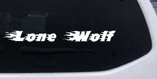 Flaming Lone Wolf Biker Car or Truck Window Decal Sticker (White)