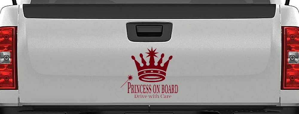 Princess on Board Drive with Care Car or Truck Window Vinyl Decal Sticker (Burgundy)