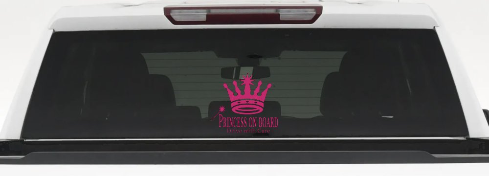 Princess on Board Drive with Care Car or Truck Window Vinyl Decal Sticker (Hot Pink)