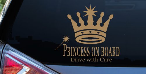 Princess on Board Drive with Care Car or Truck Window Vinyl Decal Sticker (Light Brown)