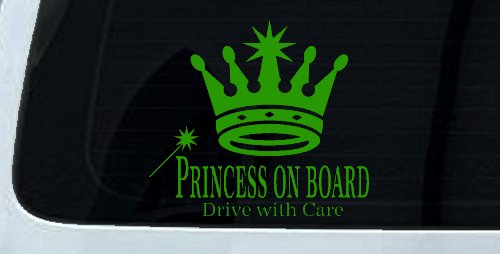 Princess on Board Drive with Care Car or Truck Window Vinyl Decal Sticker (Lime)