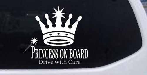 Princess on Board Drive with Care Car or Truck Window Vinyl Decal Sticker (White)