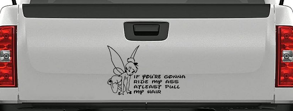 Tinkerbell Tinker Bell If You're Gonna Ride My Ass At least Pull My Hair Funny Car or Truck Window Decal Sticker