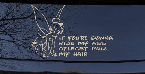 Tinkerbell Tinker Bell If You're Gonna Ride My Ass At least Pull My Hair Funny Car or Truck Window Decal Sticker
