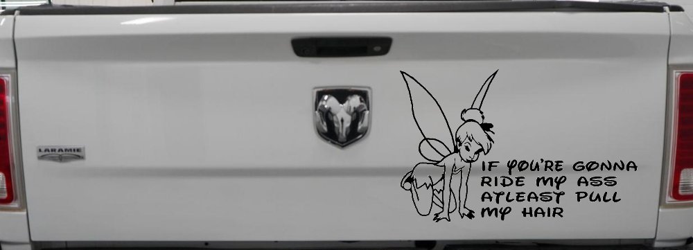 Tinkerbell Tinker Bell If You're Gonna Ride My Ass At least Pull My Hair Funny Car or Truck Window Decal Sticker
