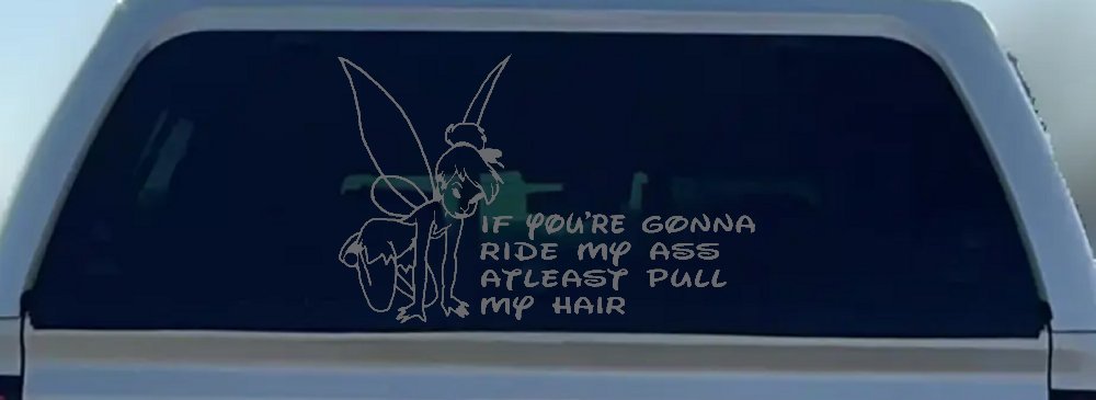Tinkerbell Tinker Bell If You're Gonna Ride My Ass At least Pull My Hair Funny Car or Truck Window Decal Sticker