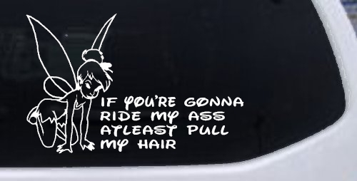 Tinkerbell Tinker Bell If You're Gonna Ride My Ass At least Pull My Hair Funny Car or Truck Window Decal Sticker