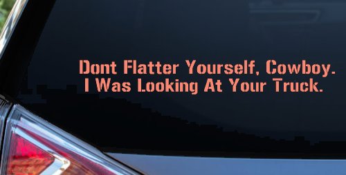 Don't Flatter Yourself Cowboy I was Looking At Your Truck Car or Truck Window Decal Sticker (Coral)