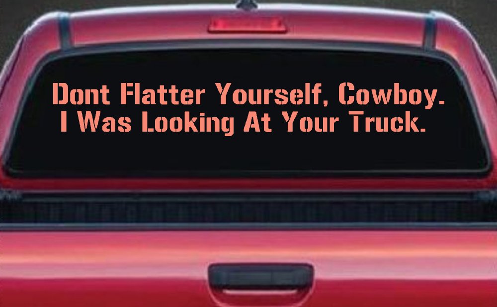 Don't Flatter Yourself Cowboy I was Looking At Your Truck Car or Truck Window Decal Sticker