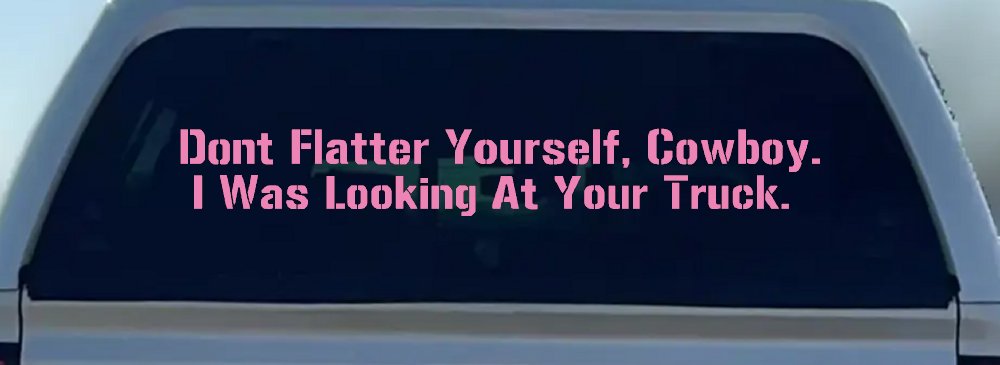 Don't Flatter Yourself Cowboy I was Looking At Your Truck Car or Truck Window Decal Sticker (Pink)