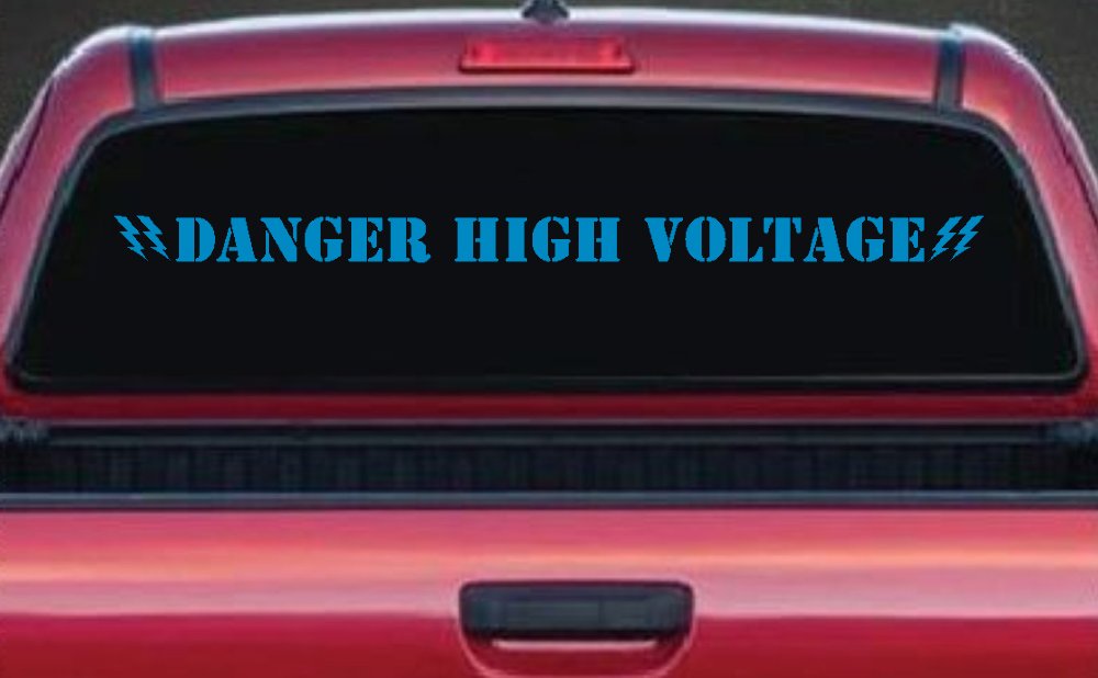 Danger High Voltage Car or Truck Window Decal Sticker (Blue)