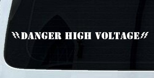Danger High Voltage Car or Truck Window Vinyl Decal Sticker (White)