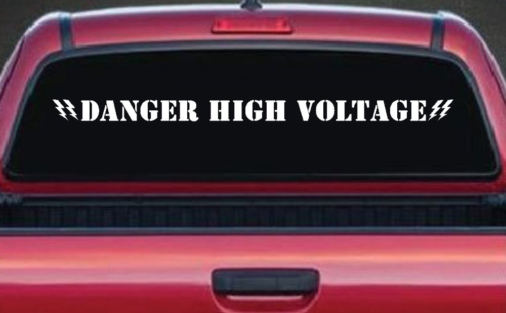 Danger High Voltage Car or Truck Window Decal Sticker (White)